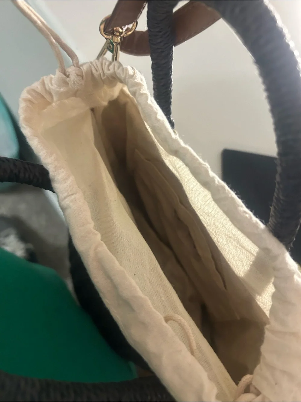 Marabelle Woven Two-Tone Black & Cream Straw bucket Tote Bag